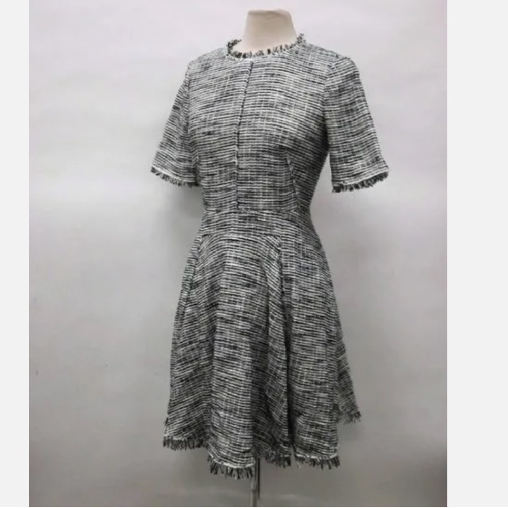 REBECCA TAYLOR Tweed Boucle Fringe tailored dress sz 4 - Picture 4 of 8